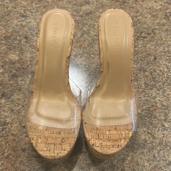 Bamboo Wedge Sandal Clear Strap Womens Size 7.5 Slip On Style - Picture 8 of 16